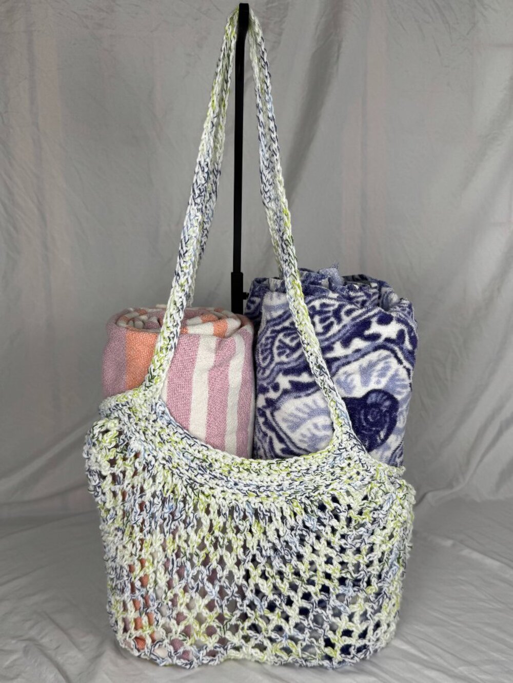 Handmade Crochet Tote Bag: One-of-a-Kind, Freehand Design, Expandable Open-Weave